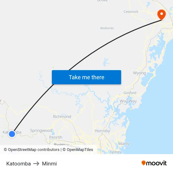 Katoomba to Minmi map