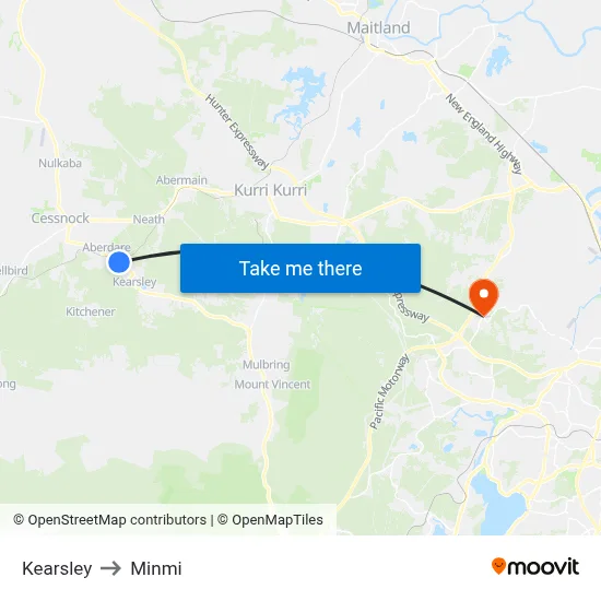 Kearsley to Minmi map