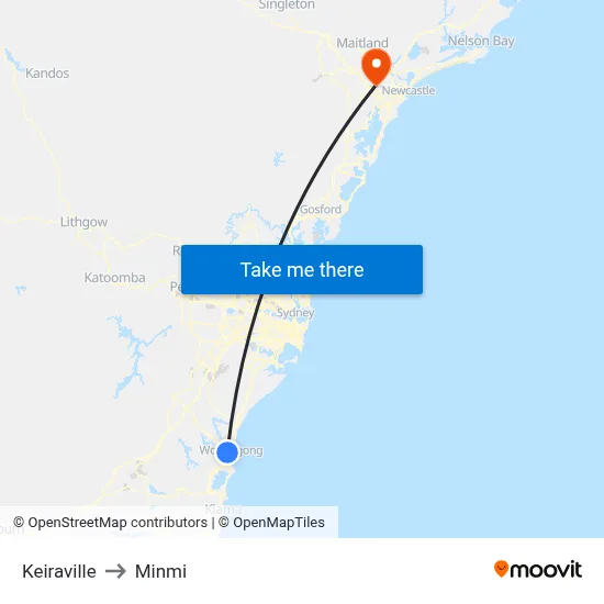 Keiraville to Minmi map