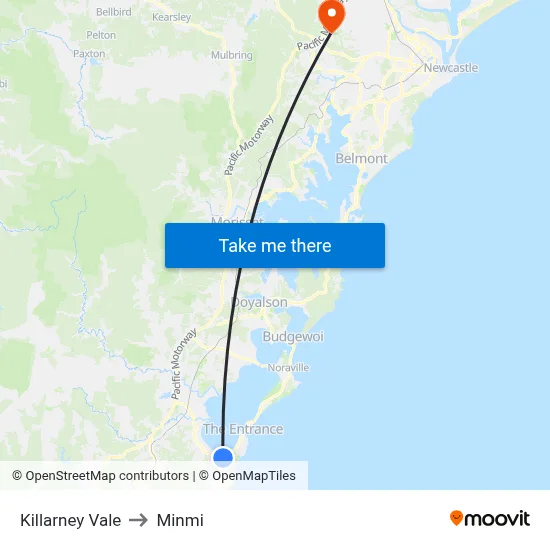 Killarney Vale to Minmi map