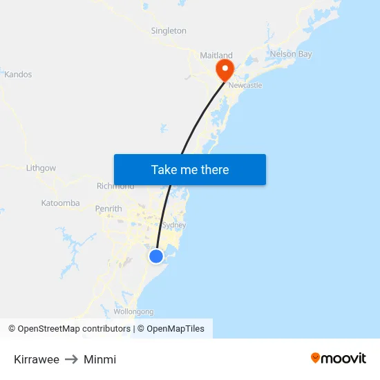 Kirrawee to Minmi map