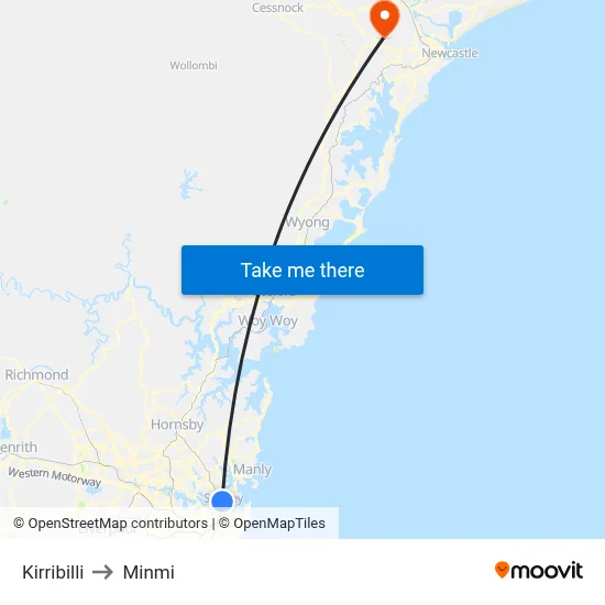 Kirribilli to Minmi map
