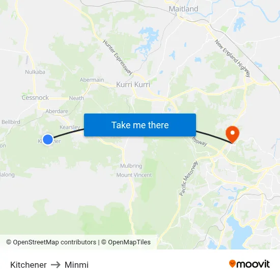 Kitchener to Minmi map