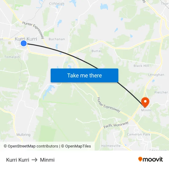 Kurri Kurri to Minmi map