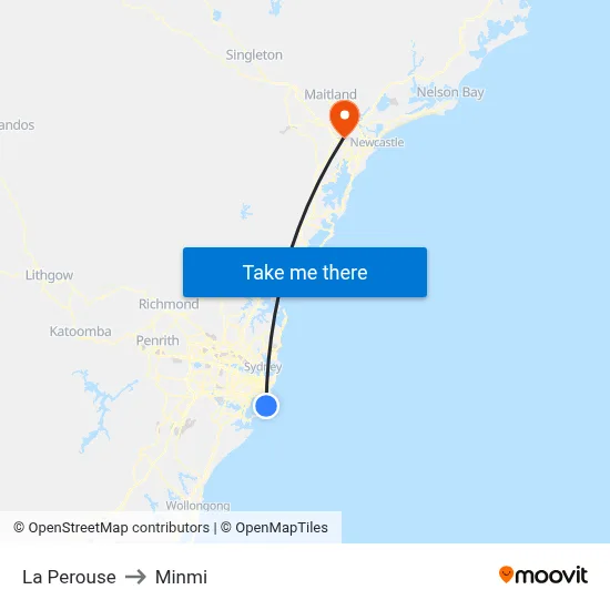 La Perouse to Minmi map