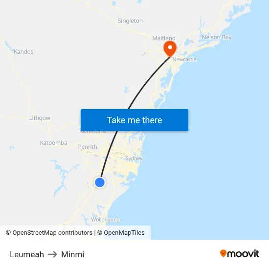 Leumeah to Minmi map