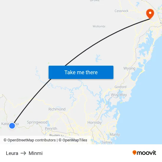 Leura to Minmi map