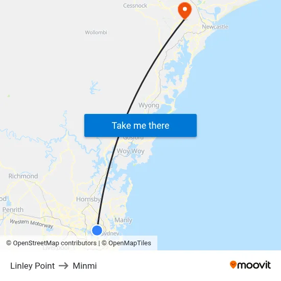 Linley Point to Minmi map