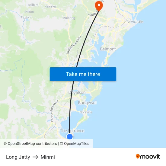 Long Jetty to Minmi map