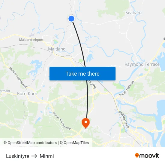 Luskintyre to Minmi map