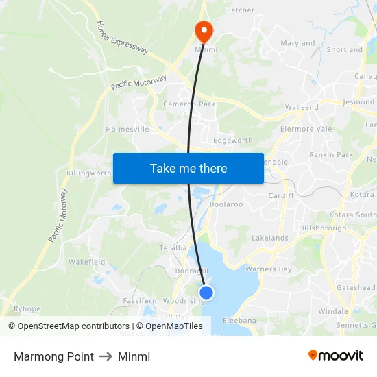 Marmong Point to Minmi map
