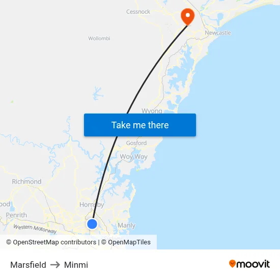 Marsfield to Minmi map