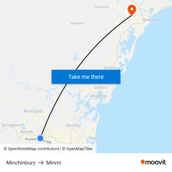 Minchinbury to Minmi map