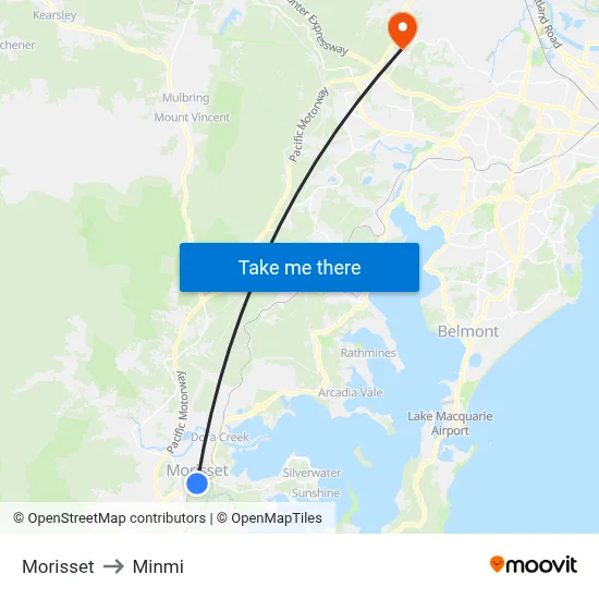 Morisset to Minmi map