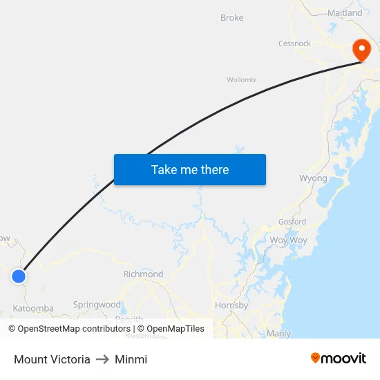 Mount Victoria to Minmi map