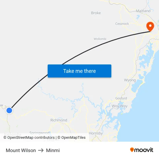 Mount Wilson to Minmi map
