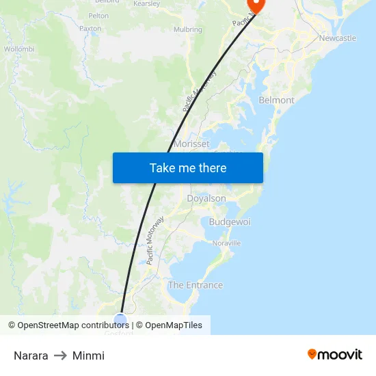 Narara to Minmi map