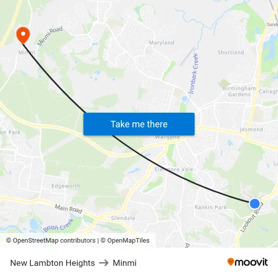 New Lambton Heights to Minmi map