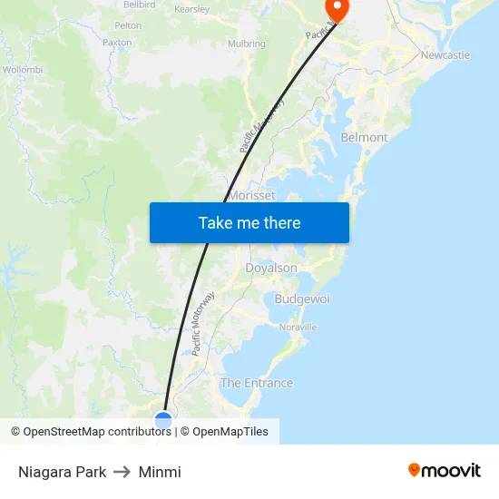 Niagara Park to Minmi map