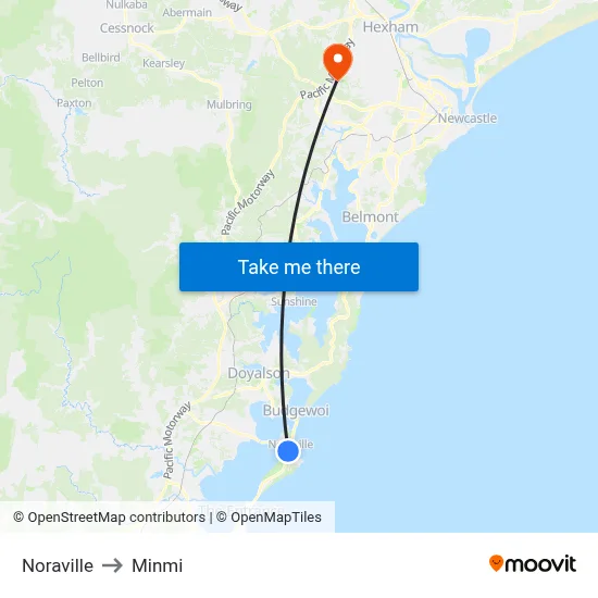 Noraville to Minmi map