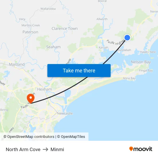North Arm Cove to Minmi map