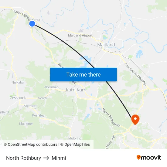 North Rothbury to Minmi map