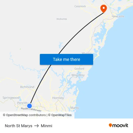North St Marys to Minmi map