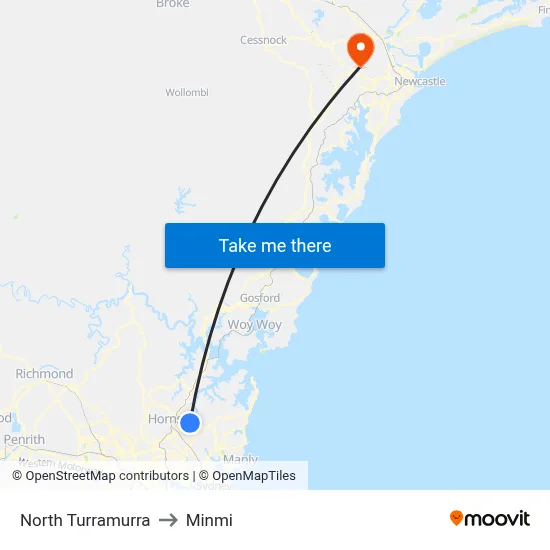 North Turramurra to Minmi map