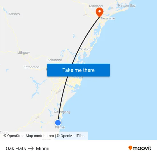 Oak Flats to Minmi map