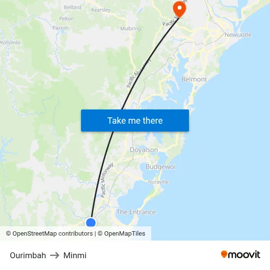 Ourimbah to Minmi map