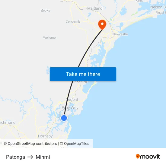 Patonga to Minmi map