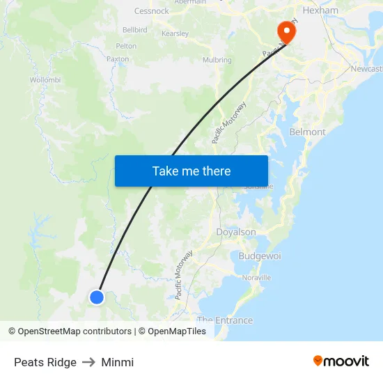 Peats Ridge to Minmi map