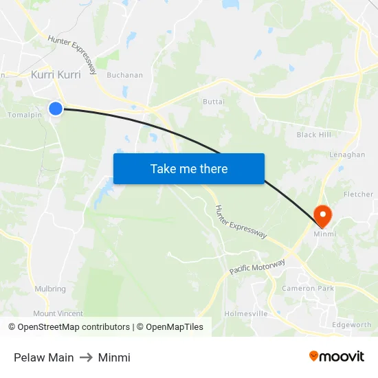 Pelaw Main to Minmi map