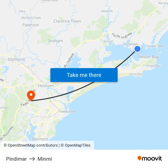 Pindimar to Minmi map