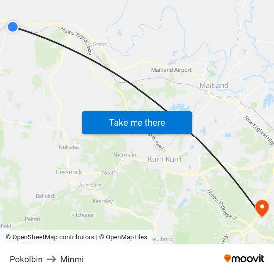 Pokolbin to Minmi map