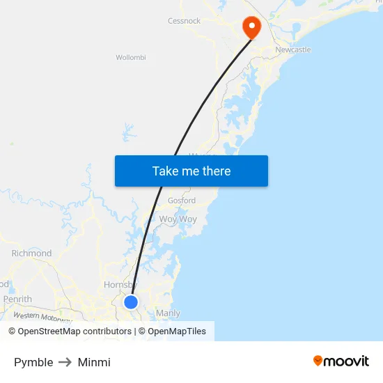 Pymble to Minmi map