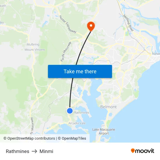 Rathmines to Minmi map
