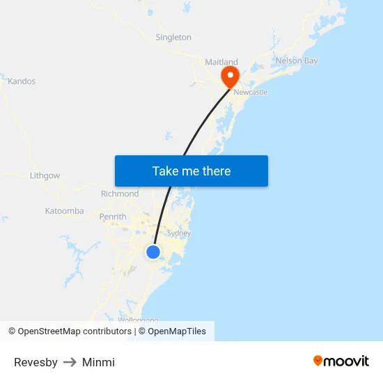 Revesby to Minmi map