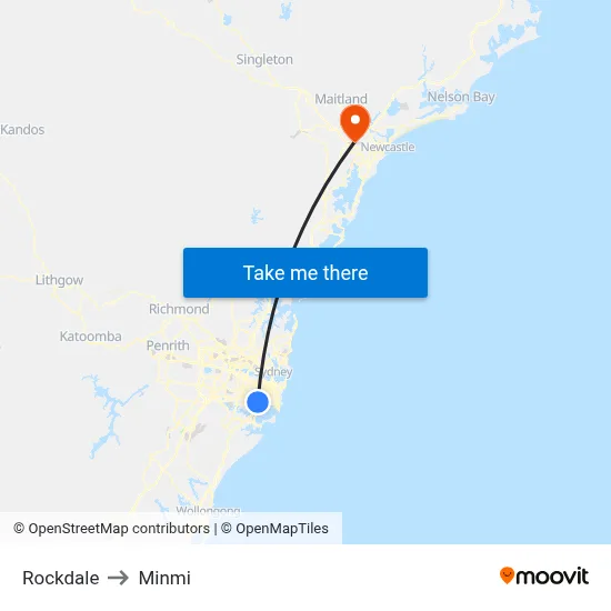 Rockdale to Minmi map