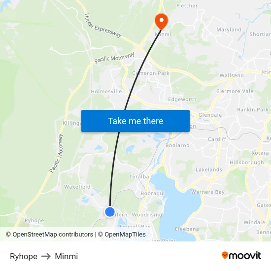 Ryhope to Minmi map
