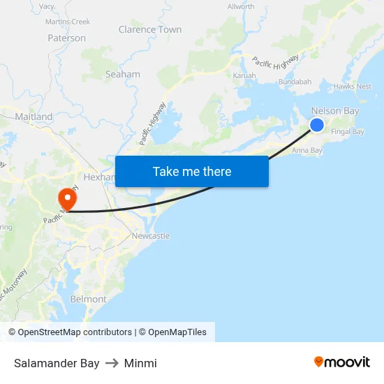 Salamander Bay to Minmi map