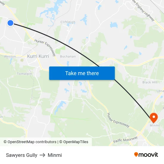 Sawyers Gully to Minmi map