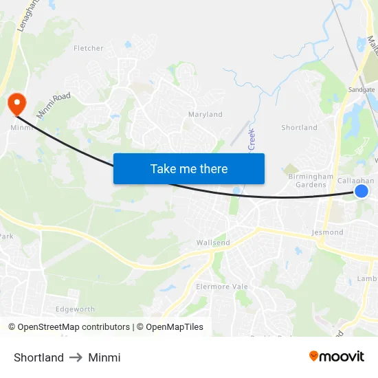 Shortland to Minmi map