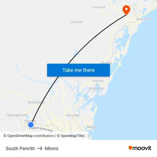 South Penrith to Minmi map