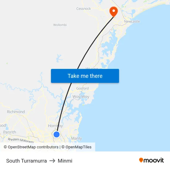 South Turramurra to Minmi map