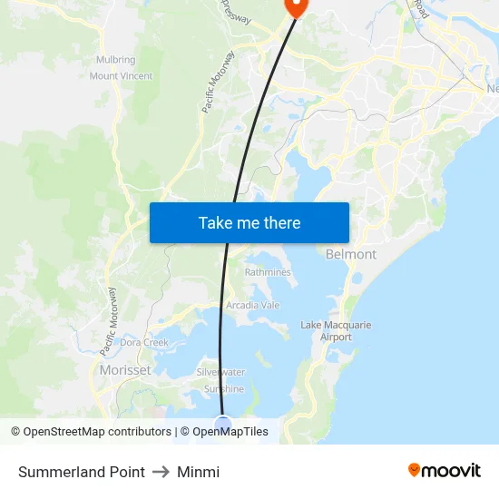 Summerland Point to Minmi map