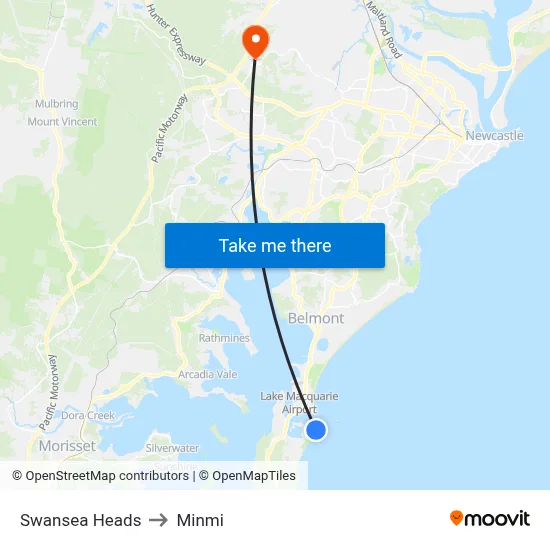 Swansea Heads to Minmi map