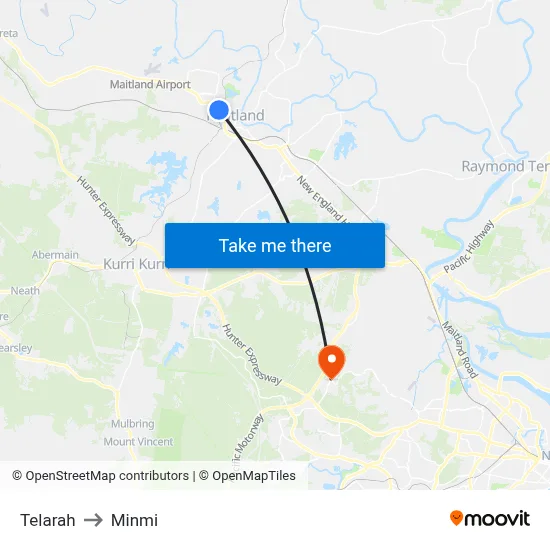 Telarah to Minmi map