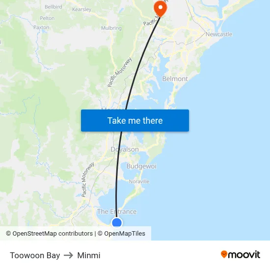 Toowoon Bay to Minmi map