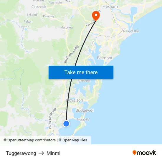 Tuggerawong to Minmi map